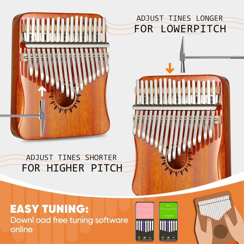 Aarvi Kalimba Thumb Piano, Portable 17 Keys Mbira Finger Piano with Tune Hammer and Study Instruction, Musical Instrument Birthday Gift for Adult Beginners & Professionals (yellow) - Image 4